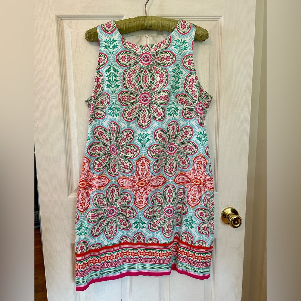 Colorful Floral Sleeveless Sheath Dress London Times 14 Cotton Summer Dress